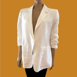 Calvin Klein Classic White Linen Blend Blazer Jacket 3/4 Sleeve Women’s 10
